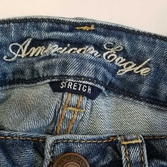 American Eagle Women's Jeans Size 00  Stretch Skinny Kick Bootcut Denim Distress - Picture 2 of 7